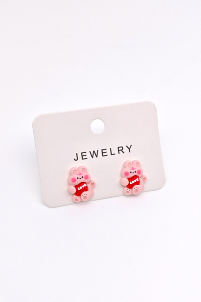 BearPear Love Yazılı Kalpli Ayıcık Küpe Kadın Küpe