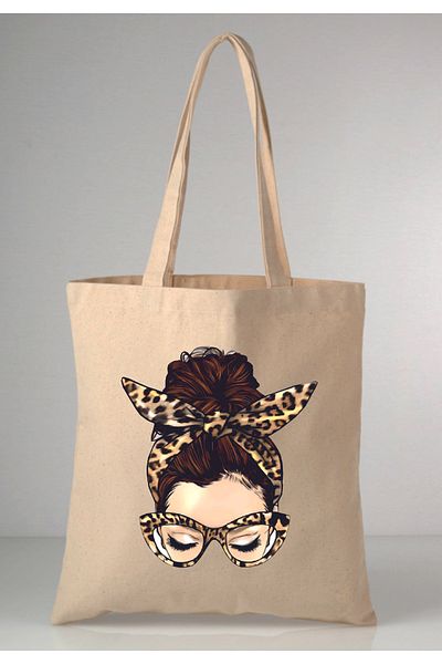 MODA Leopard Girl Print Printed Raw Cloth 35X40 Ecru Shoulder Bag