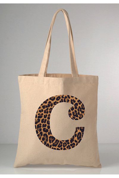 MODA Leopard Print Letter C Printed Raw Cloth 35X40 Ecru Shoulder Bag