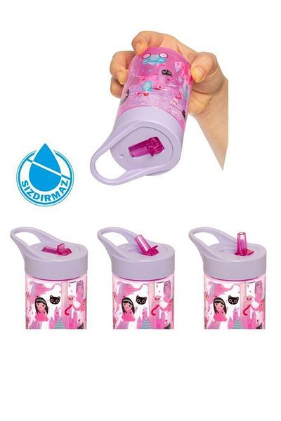 Herevin 430 cc Patterned Water Bottle with Straw - BPA Free