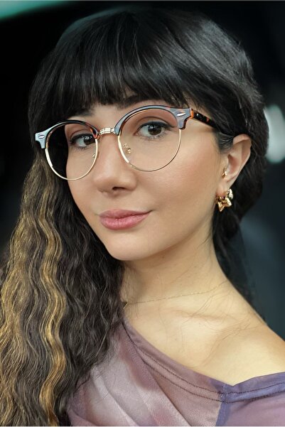 funeyes نظارة دائرية معدنية زرقاء منقوشة بنقشة الفهد من Elixir - مقاومة للضوء...