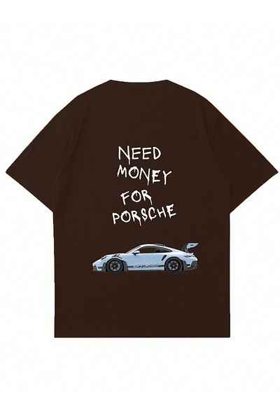 Mad&Calf Μπλουζάκι Unisex Need Money 4 Porsche με στάμπα Crew Neck Oversize