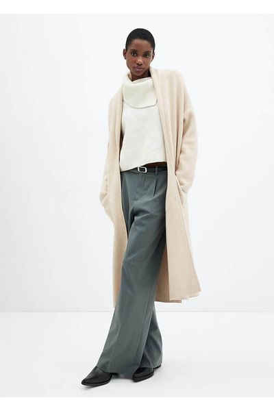 MANGO Woman Oversize úpletový kabát s kapsami
