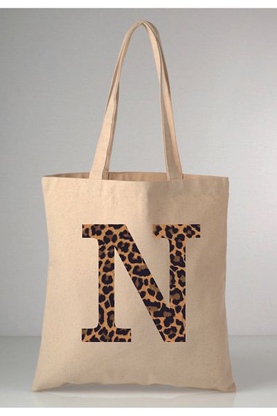 MODA Leopard Print Letter N Printed Raw Cloth 35X40 Ecru Shoulder Bag
