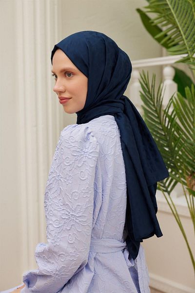 QUM İPEK Ιταλικό ζακάρ σάλι με σχέδιο λεοπάρ - Navy Blue