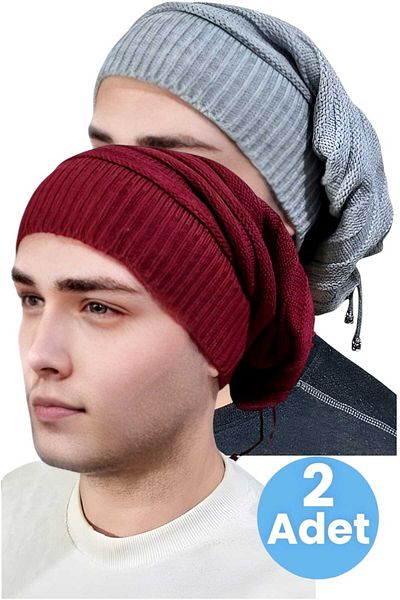 Uniquetrenders Σετ 2 ανδρικά χειμωνιάτικα πλεκτά πλεκτά Beanie και γιακάς λαιμού