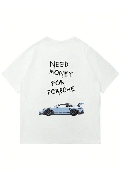 Mad&Calf Μπλουζάκι Unisex Need Money 4 Porsche με στάμπα Crew Neck Oversize