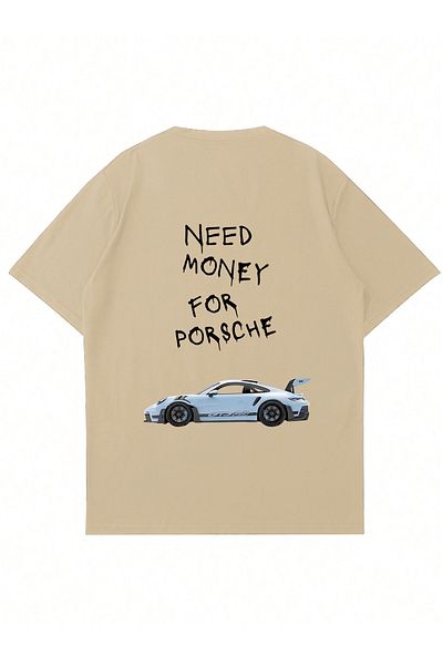 Mad&Calf Μπλουζάκι Unisex Need Money 4 Porsche με στάμπα Crew Neck Oversize