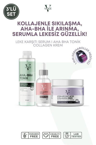 VIOLE BEAUTIES Cilt Bakım Seti Onarıcı Krem Tonic Cilt Serumu 200 ml 3 Lü
