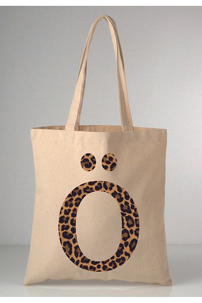MODA Leopard Print Letter O Printed Raw Cloth 35X40 Ecru Shoulder Bag