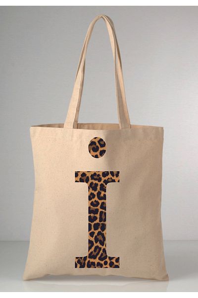 MODA Leopard Print Letter I Printed Raw Cloth 35X40 Ecru Shoulder Bag