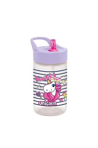 Herevin 430 cc Patterned Water Bottle with Straw - BPA Free