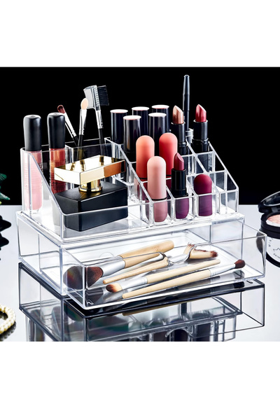 Evonox 17 Bölmeli Şeffaf Akrilik Çekmeceli Makyaj Düzenleyici ve Organizer, Akrilik Makyaj Organizeri
