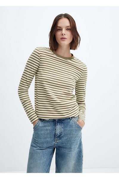 MANGO Woman T-shirt w paski z długim rękawem