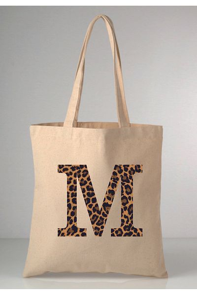 MODA Leopard Print Letter m Printed Raw Cloth 35X40 Ecru Shoulder Bag