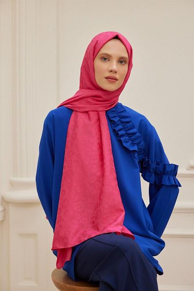 QUM İPEK Leopard Print Italian Jacquard Shawl - Fuchsia