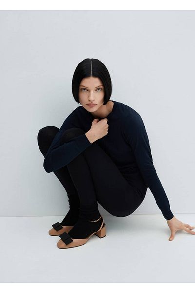 MANGO Woman Kožené boty s mašlí