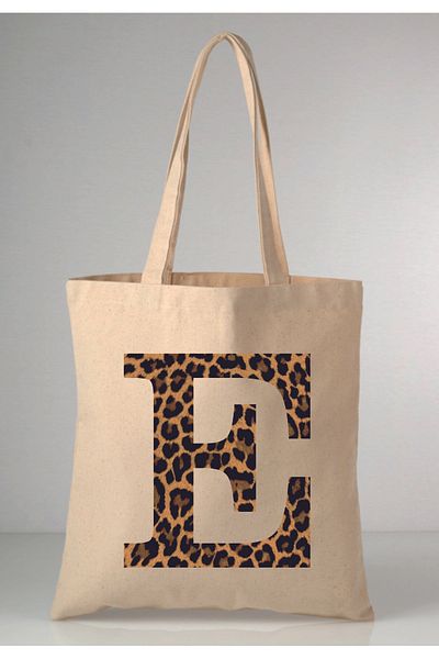 MODA Leopard Print Letter E Printed Raw Cloth 35X40 Ecru Shoulder Bag