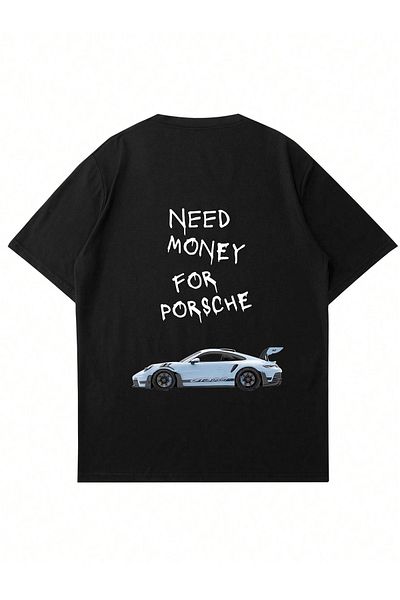 Mad&Calf Μπλουζάκι Unisex Need Money 4 Porsche με στάμπα Crew Neck Oversize