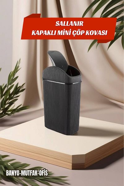 MEDUSHOP Мини кошче за боклук с люлеещ се капак - Офис-Баня-Кухня
