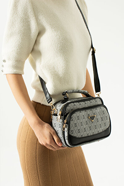 NWR BAGS Gri Üç Gözlü Kadın  Omuz Ve Çapraz Çantası 20x24 Ebatında