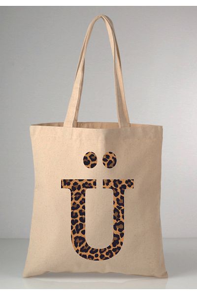 MODA Leopard Print Letter U Printed Raw Cloth 35X40 Ecru Shoulder Bag