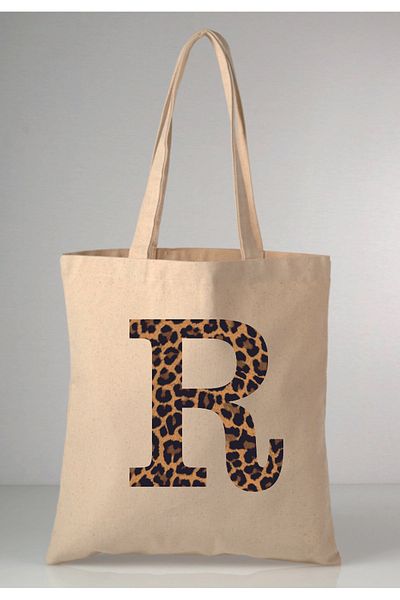 MODA Leopard Print Letter R Printed Raw Cloth 35X40 Ecru Shoulder Bag