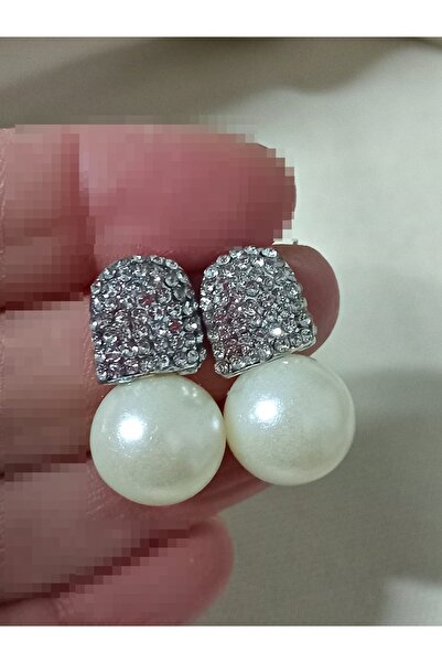mos&more Gümüş Taşlı Mineli İnci Şık Kadın Küpe