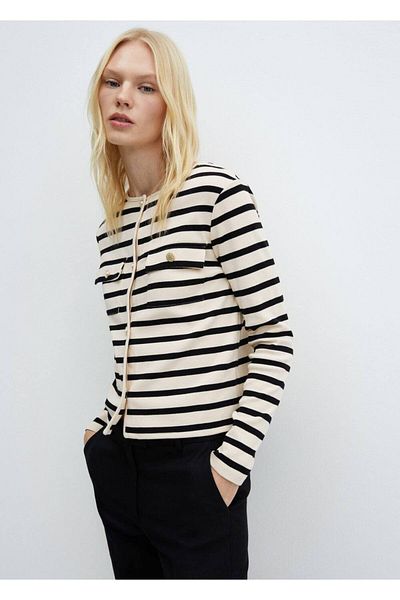 MANGO Woman Striped Buttoned Cardigan