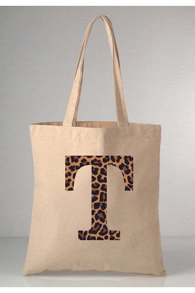 MODA Leopard Print Letter t Printed Raw Cloth 35X40 Ecru Shoulder Bag