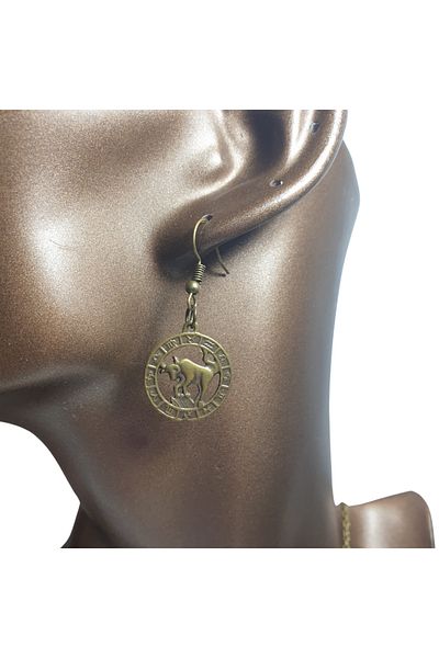 Ororabutik Bronze Color 22mm Taurus Figured Necklace and Earring Set