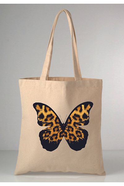 MODA Leopard Print Butterfly Printed Raw Cloth 35X40 Ecru Shoulder Bag