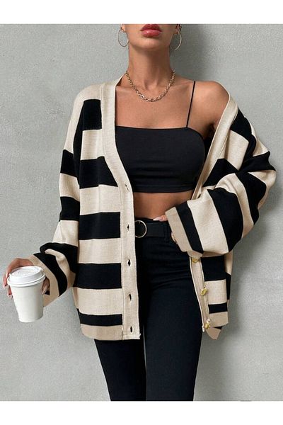 glztriko Cardigan lung cu dungi fără umăr