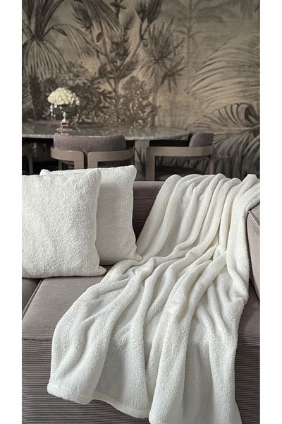 Skhome Wellsoft Single Tv Blanket with 2 Throw Pillow Covers - Ecru