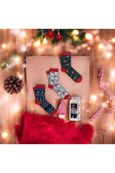 Mono Socks - Box of 3 Christmas Grandfather Hoho Patterned Christmas Gift Socks