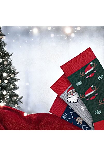 Mono Socks - 3'lü Kutulu Noel Dede Hoho Desenli Yılbaşı Hediyelik Çorap
