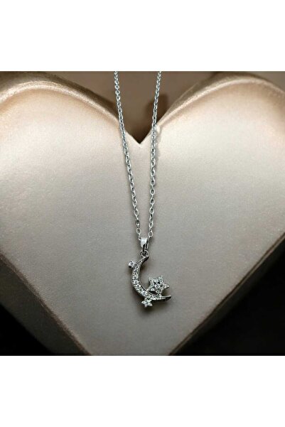 feyza collection Zircon Star Moon Steel Necklace