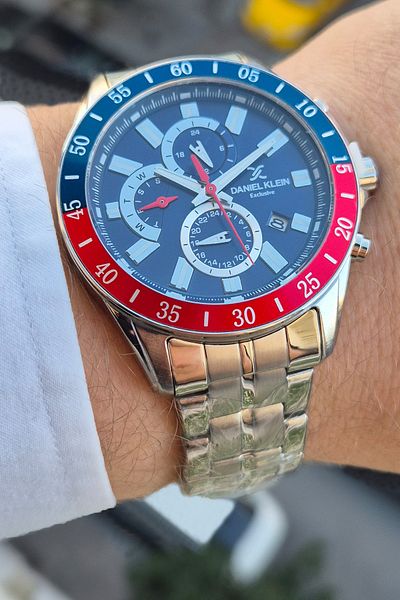 Daniel Klein Exclusive Dual Time Waterproof Men's Wrist Watch - with 12/24 Hours Calendar