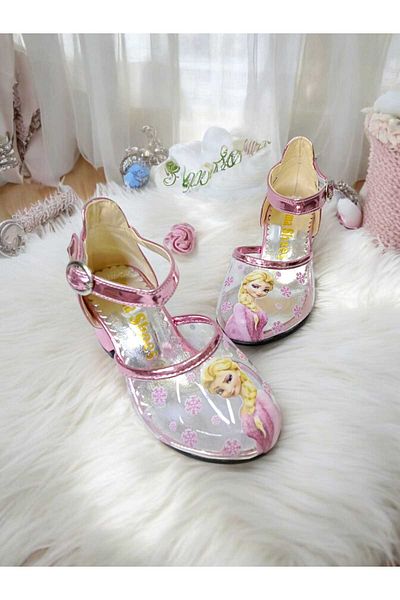 pediashoes Pantofi de seara cu toc gros prințesă roz pentru fetiță