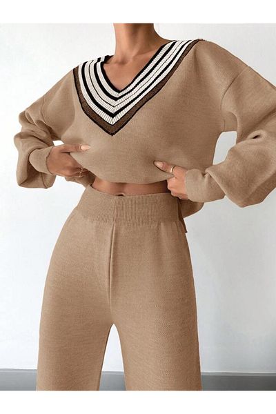 miratriko V-Neck Knitwear Women's Double Set