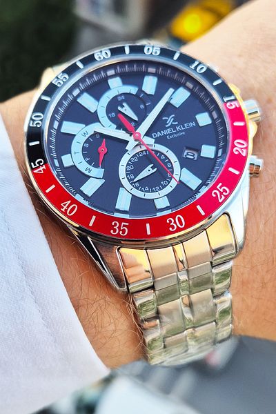 Daniel Klein Exclusive Dual Time Waterproof Men's Wrist Watch - with 12/24 Hours Calendar