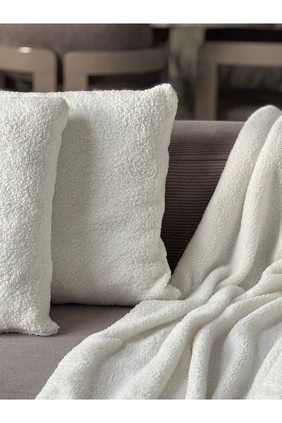 Skhome Wellsoft Single Tv Blanket with 2 Throw Pillow Covers - Ecru