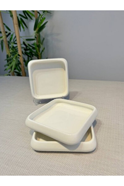 TEKBİR PORSELEN 5 Pieces Porcelain Multipurpose Presentation Plate 10.3X10.3X1.8(H) cm
