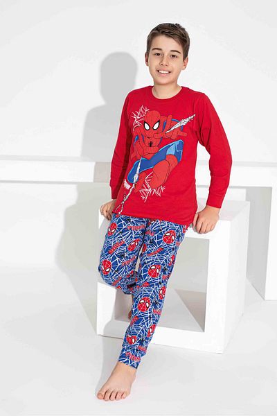 Mina Style Boy and Waiter Boy Red Spiderman Combed Cotton Single Jersey Pajamas Set