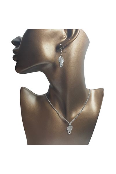 Ororabutik Orora Fairycore Cactus Figured Silver Color Necklace and Earring Set
