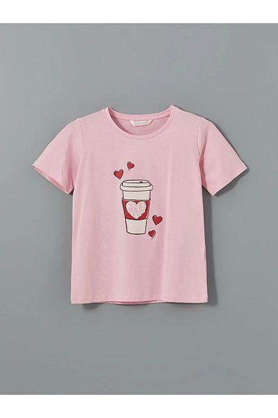 LC Waikiki Σετ γυναικείες πιτζάμες με στάμπα LCW DREAM Pink Crew Neck