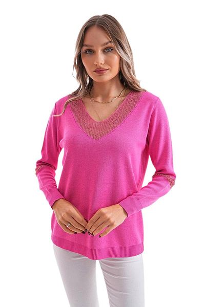 lavella Women's V-Neck Silvery Sleeve Detail Sweater 12787 Bgl-St04108