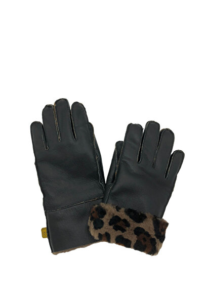 makü İçi Kürklü Leopar Deri Eldiven