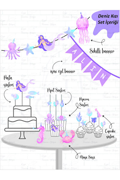 Loyapink مجموعة حفلات أعياد الميلاد تحت عنوان حورية البحر، زخرفة مسواك، زخرفة...