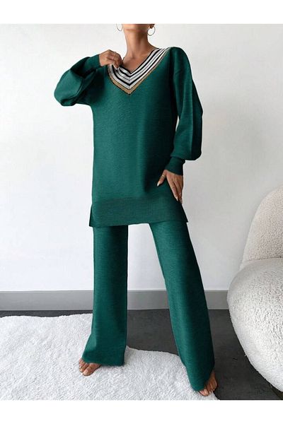 miratriko V-Neck Knitwear Women's Double Set